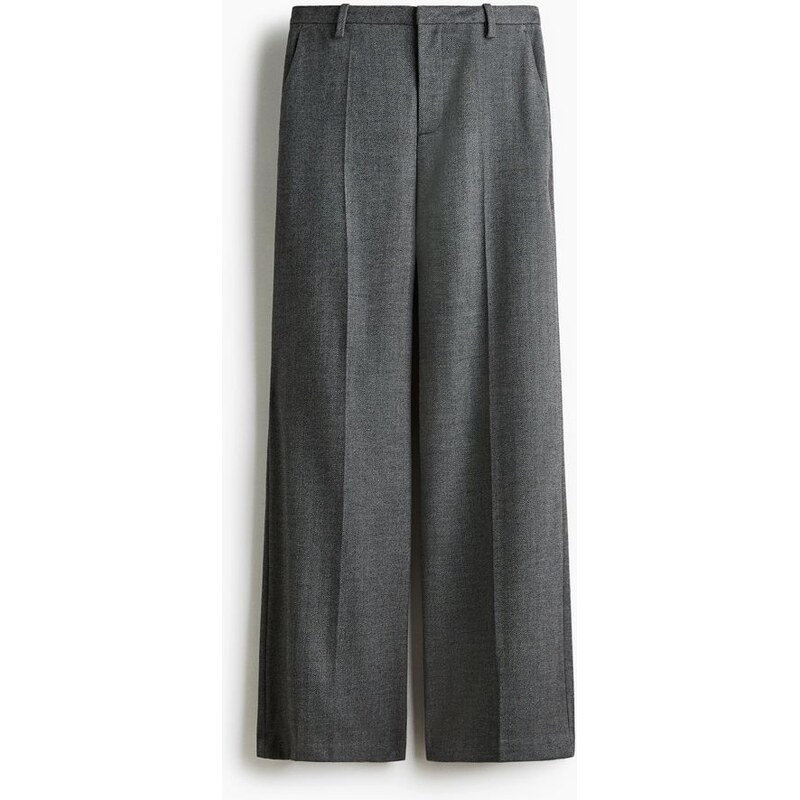 H&M - Široké elegantní kalhoty - Tmavě Šedá/Vzor Rybí Kost