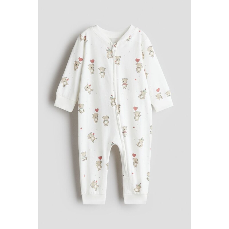 H&M - Vzorovaný pyžamový overal - Bílá/Medvídci