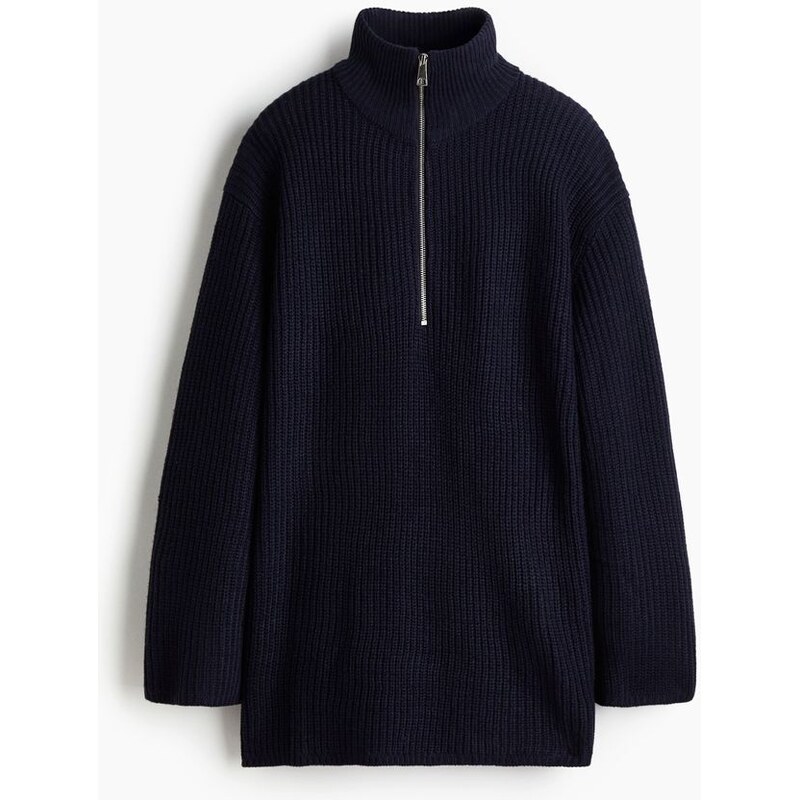 H&M - Huňatý svetrs horním zipem - Námořnická Modř