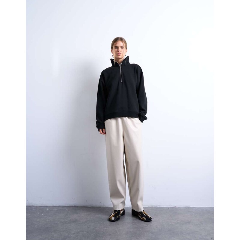 Topshop faux leather awkward length pull on trouser in ecru-White 109602136