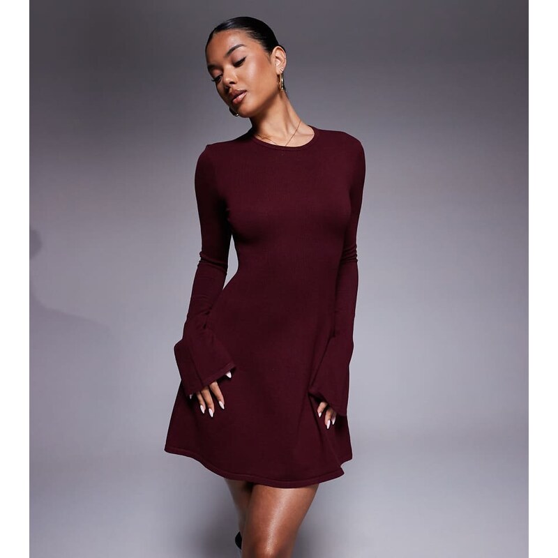 Kaiia exclusive compact knit flared sleeve mini skater dress in