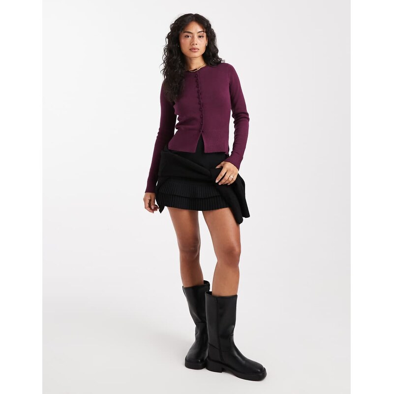 Threadbare button through compact cardigan in burgundy-Red
