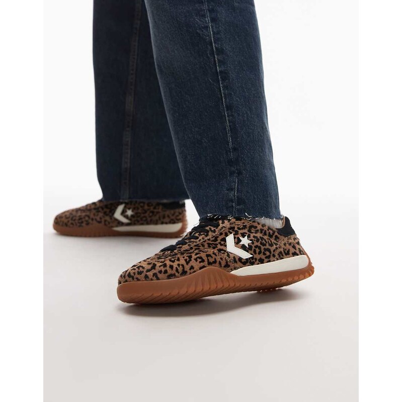Converse Run Star trainers in pony hair leopard print-Brown