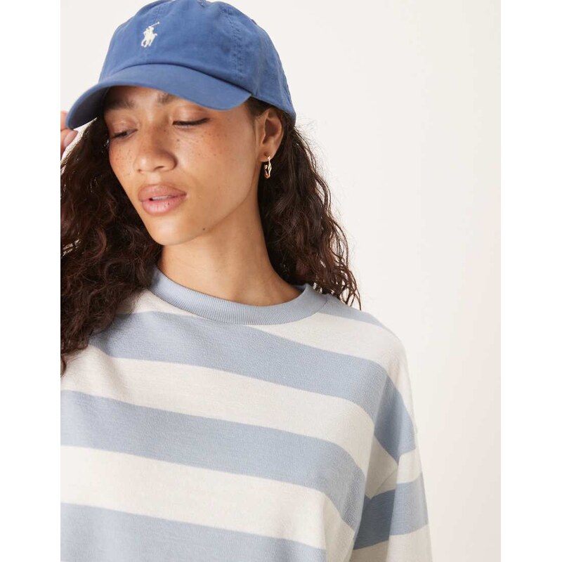 ASOS DESIGN textured stripe wide sleeve in blue & cream-Multi
