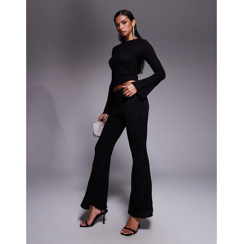ASOS DESIGN co-ord textured high waist flared leg trousers in black 115514727