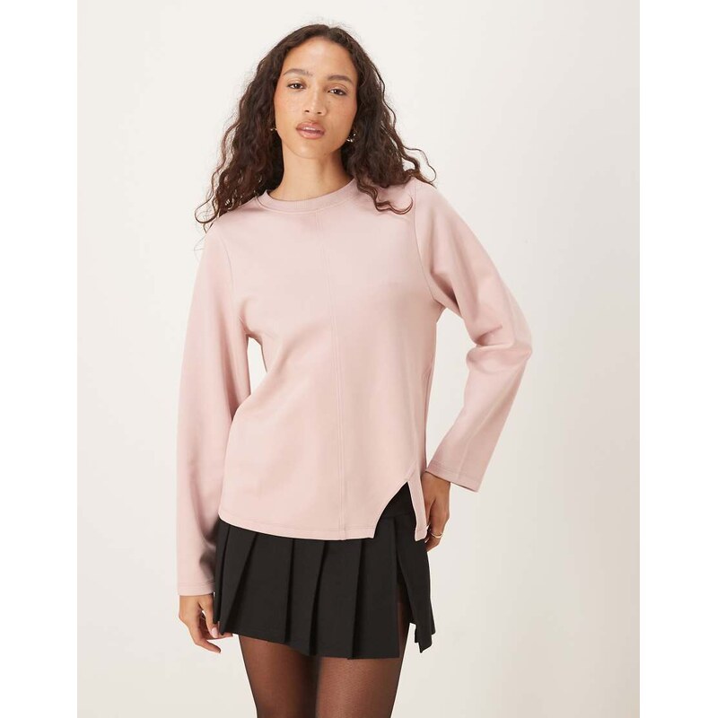 ASOS DESIGN interlock front seam long sleeve t-shirt in pink