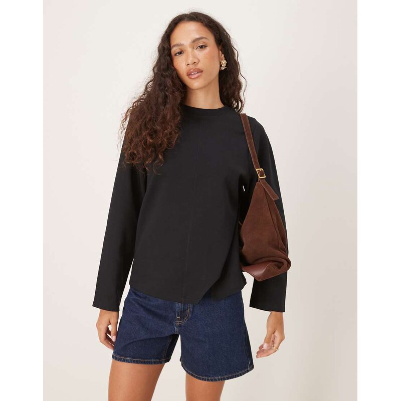 ASOS DESIGN interlock front seam long sleeve t-shirt in black