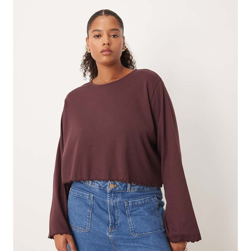 ASOS Curve ASOS DESIGN Curve lettuce hem long sleeve t-shirt in