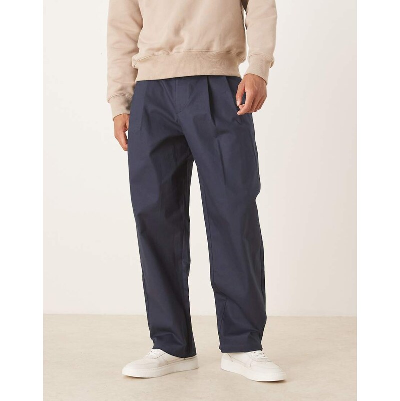 ASOS DESIGN loose straight trousers in navy with belt