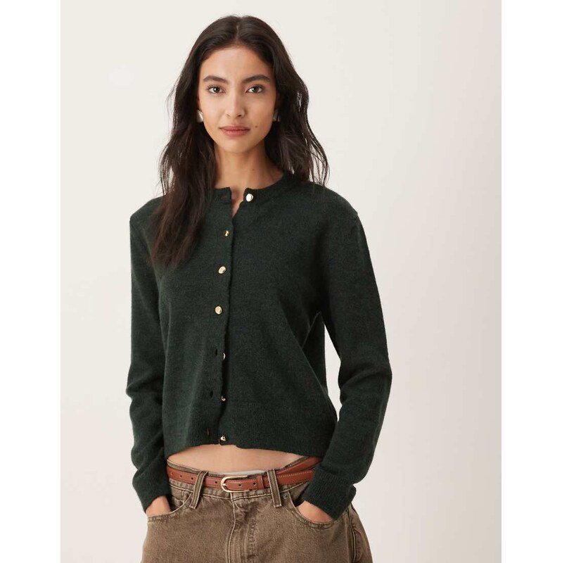 Mango round neck cardigan with gold buttons in forest green 109589025
