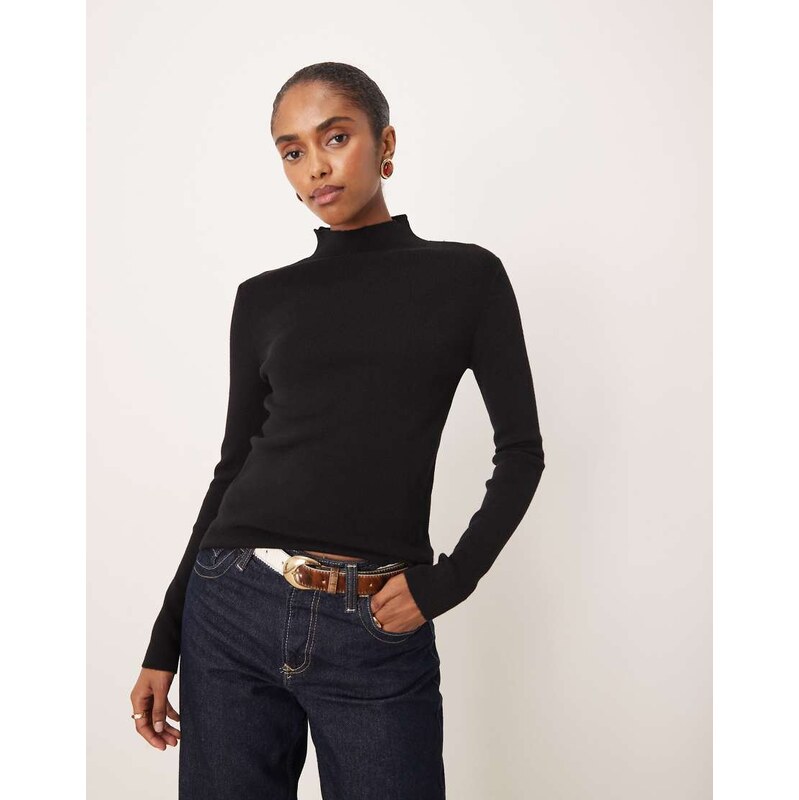 Mango high neck knitted long sleeve top in black