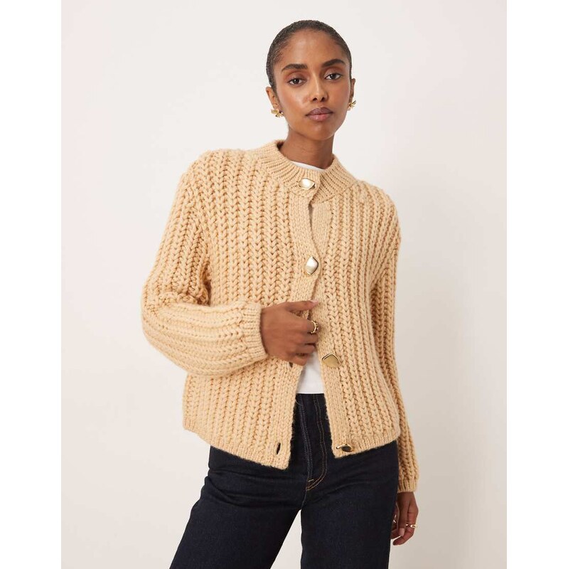 Mango chunky cardigan with statement buttons in beige-Neutral