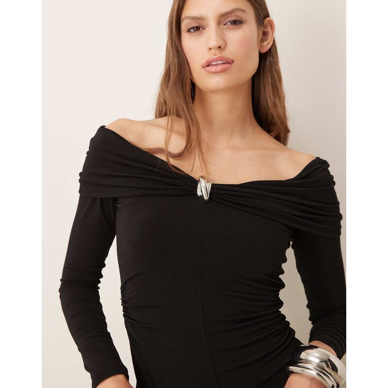 Mango off shoulder top with hardware detail in black
