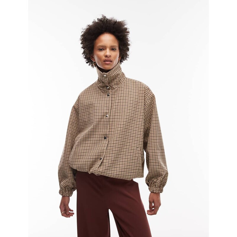 ASOS DESIGN tailored funnel neck jacket in micro check-Multi