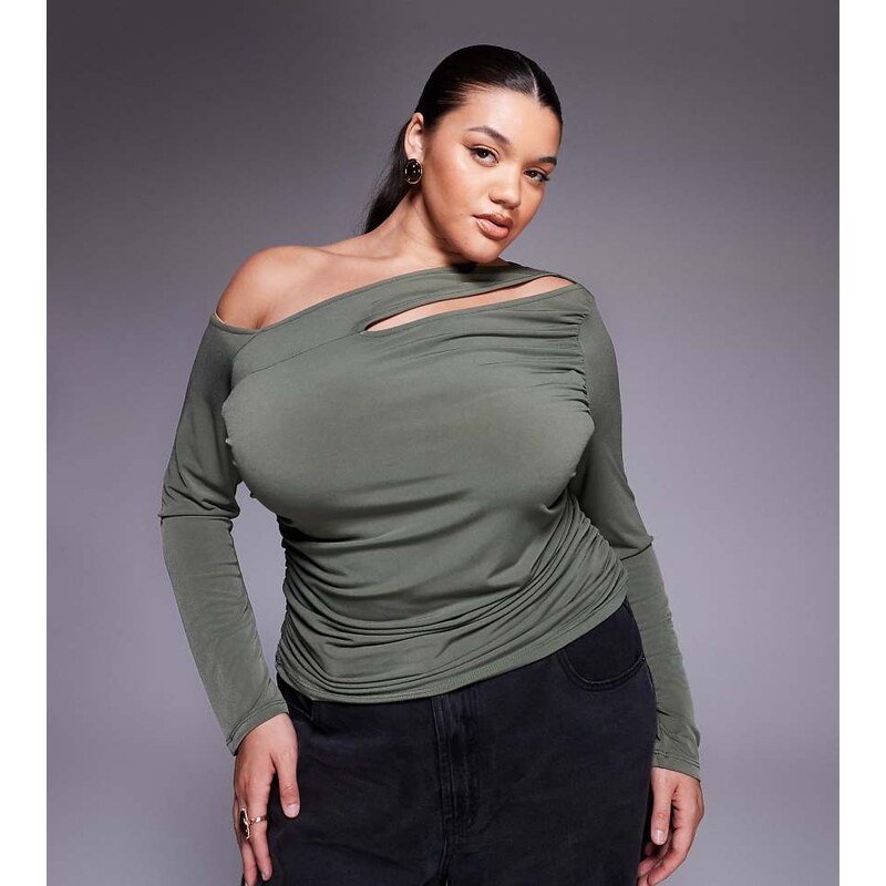 ASOS Curve ASOS DESIGN Curve asymmetric slinky long sleeve top with 109589132