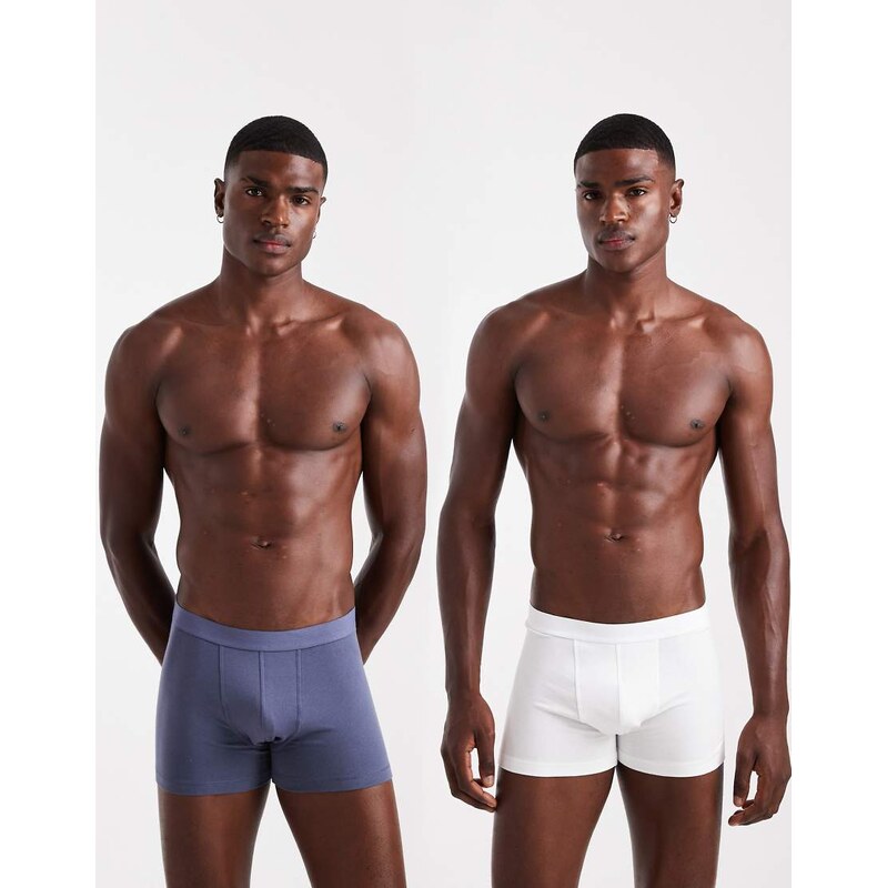 ASOS DESIGN 2 pack trunks in blue and white-Multi 110405964