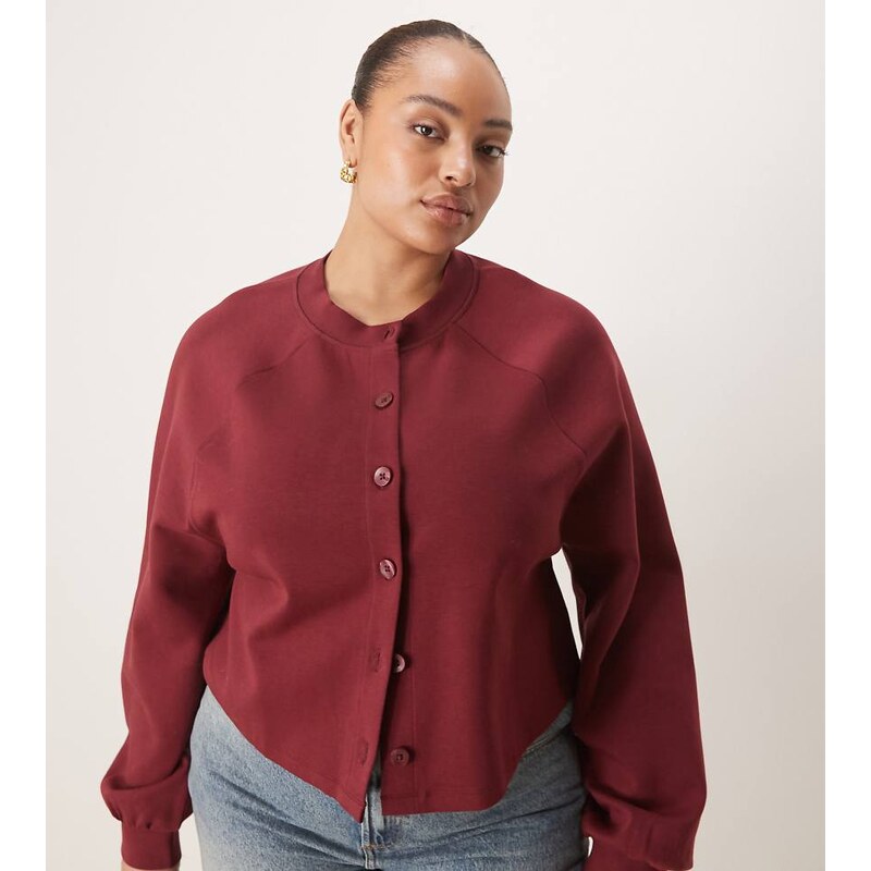 ASOS Curve ASOS DESIGN Curve interlock cardigan in burgundy-Red 115513035