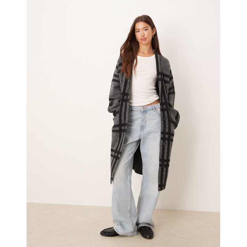 JDY maxi cardigan in dark grey check 113261426