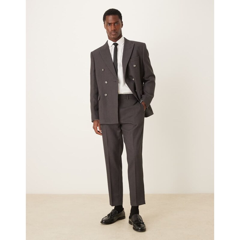 ASOS DESIGN brushed twill tapered suit trouser in charcoal-Grey
