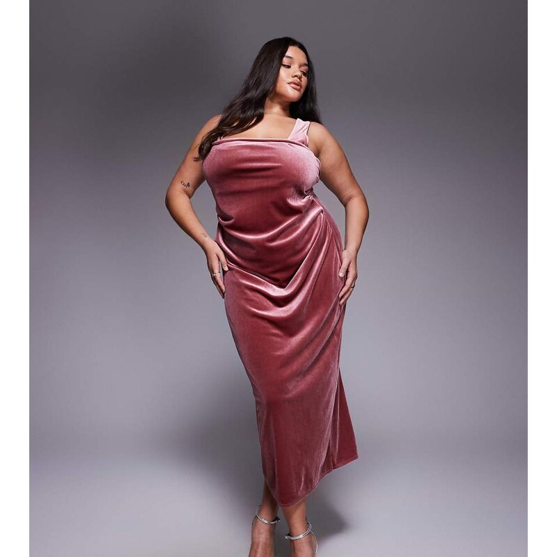 ASOS Curve ASOS DESIGN Curve velvet curved neckline midi dress with 109605389