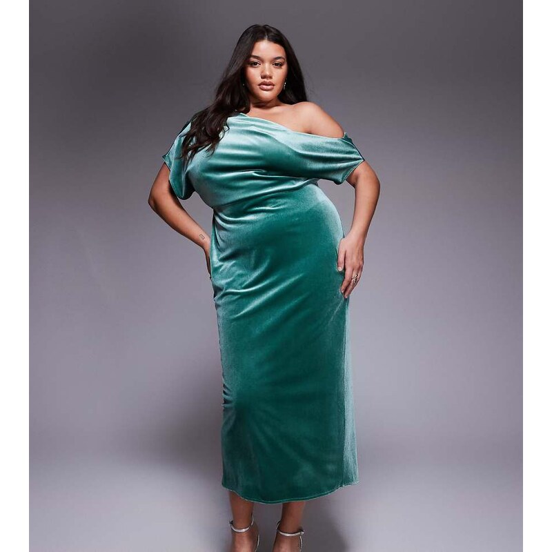 ASOS Curve ASOS DESIGN Curve velvet dramatic neckline midi dress in 109614940