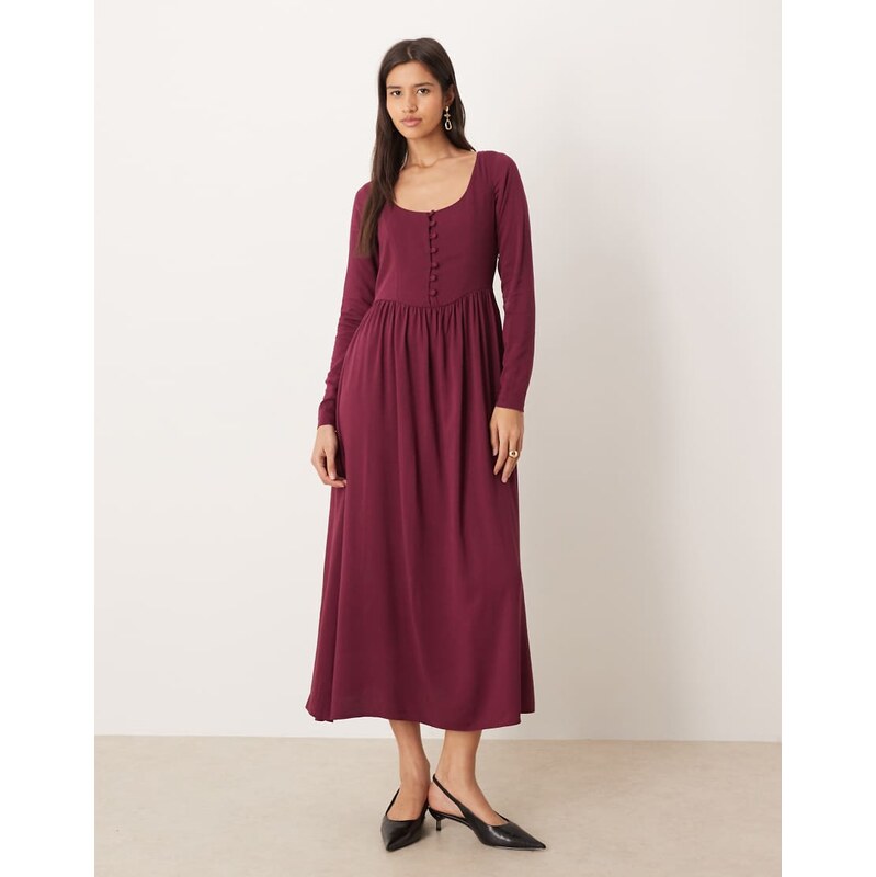 Nobodys Child Cora scoop neck button detail midaxi dress in