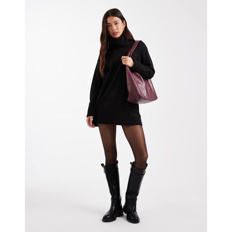 Brave Soul roll neck mini jumper dress in black 109614626