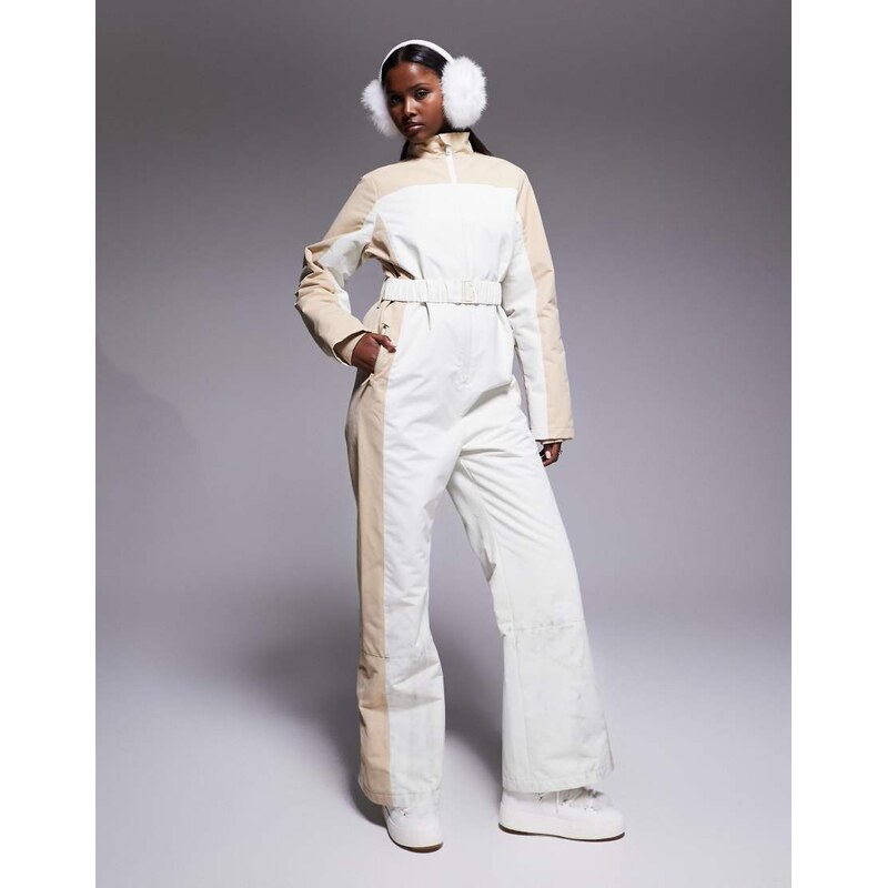 Threadbare Ski two tone ski suit in ecru and stone-White 112662380