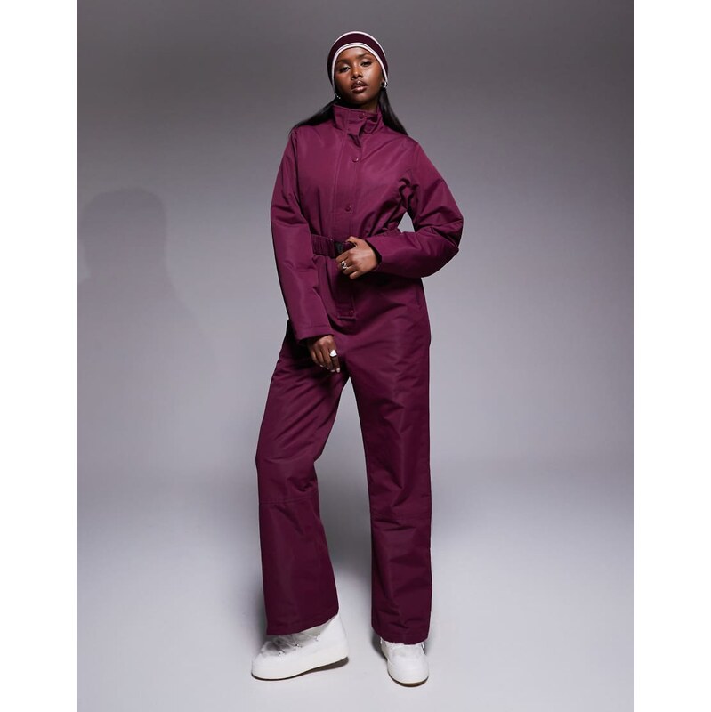 Threadbare Ski button front ski suit in burgundy-Red 109594021