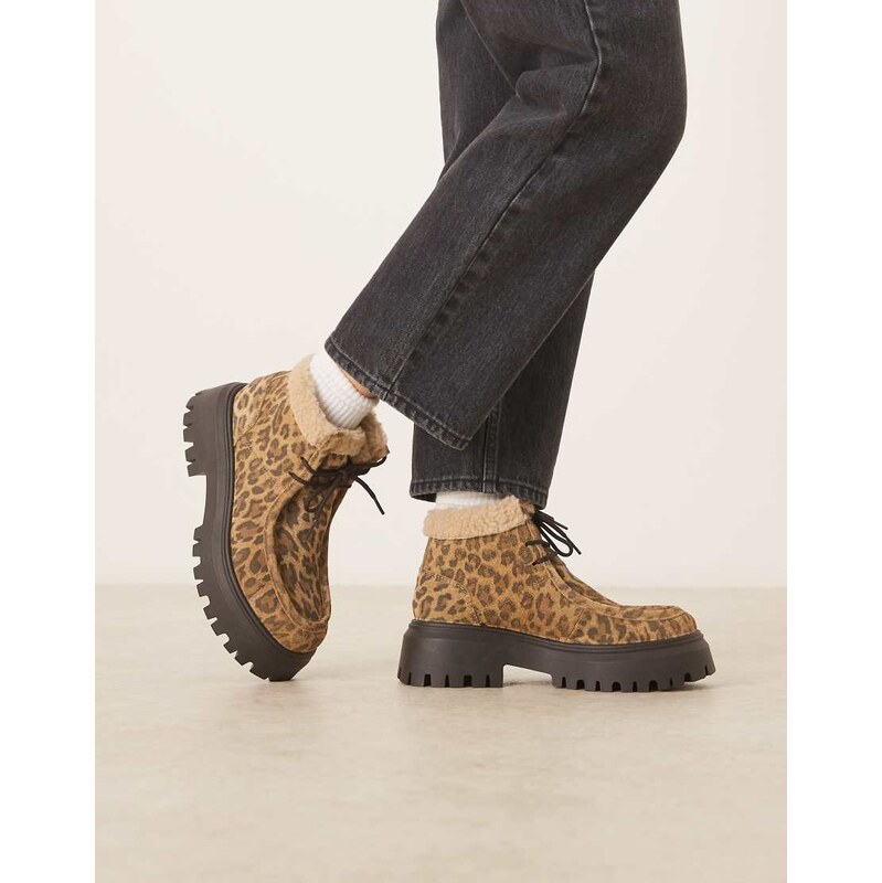 ASOS DESIGN Arlo chunky desert boot with borg collar in leopard suede 115513814