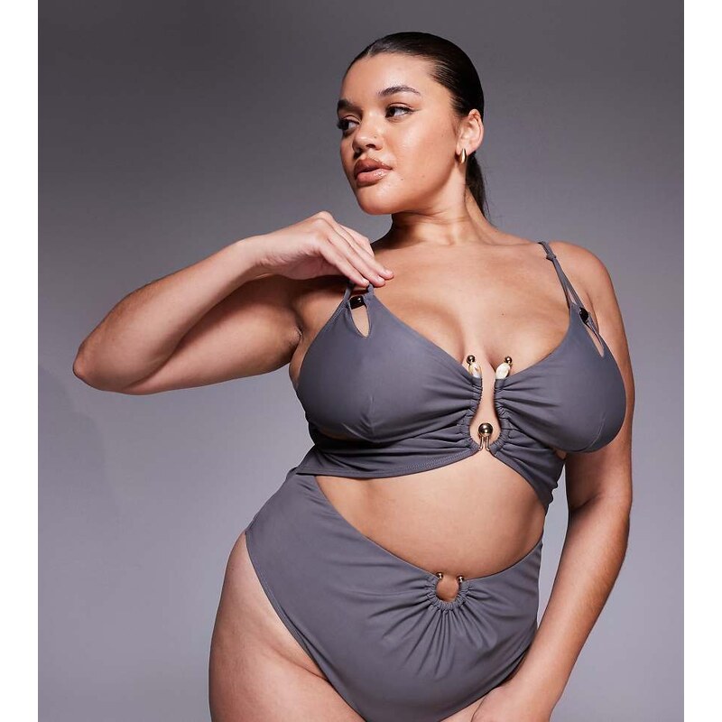 ASOS Curve ASOS DESIGN Curve Lucie plunge swimsuit with cut out