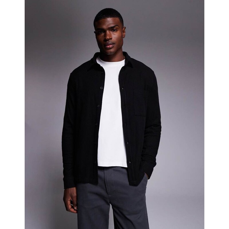 ASOS DESIGN textured overshirt in black