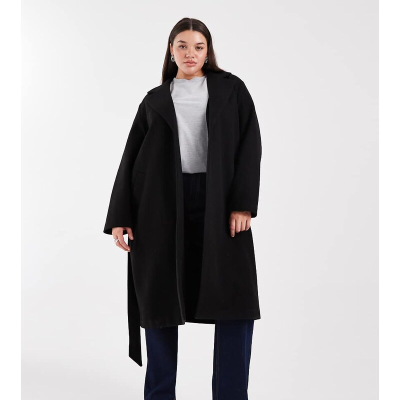 Vero Moda Curve belted formal midi coat in black