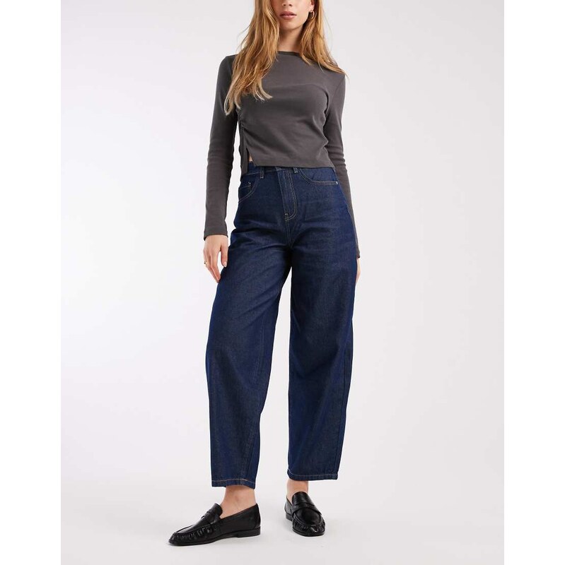 Vero Moda Kirsa high waist barrel leg jeans in dark rinse wash
