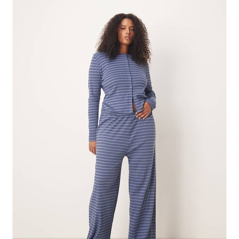 ASOS Curve ASOS DESIGN Curve ribbed wide leg trouser in navy