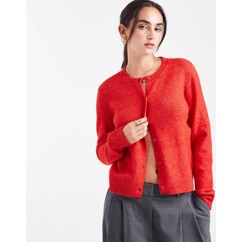 Pieces knitted cardigan in red melange 113096061