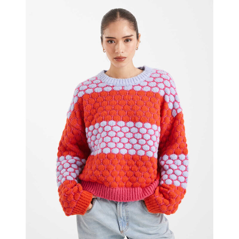 Pieces bright contrast spot jumper in multi 110925764