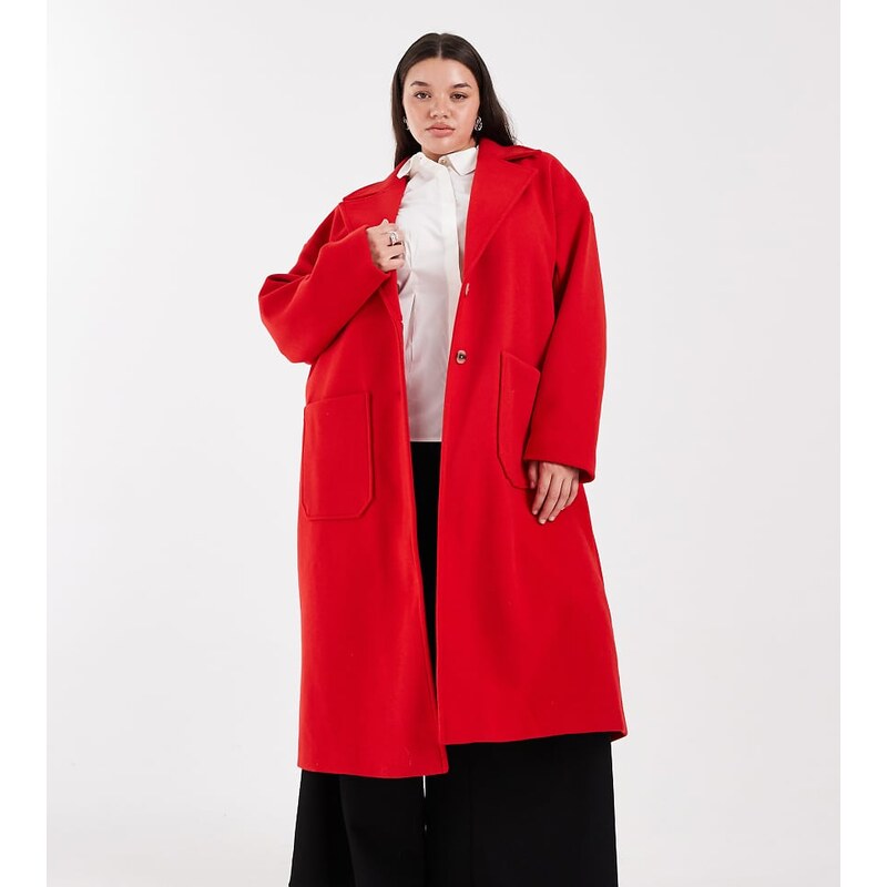 Pieces Plus Pieces Curve longline tailored dad coat in red 109594214