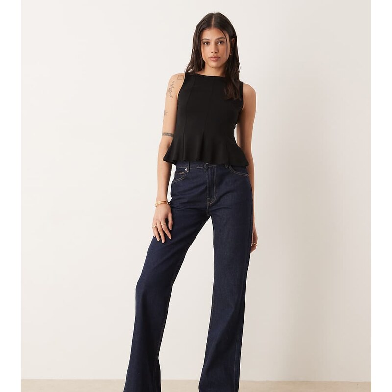 ASOS Tall ASOS DESIGN Tall relaxed flare jean in rinse-Navy 113264134