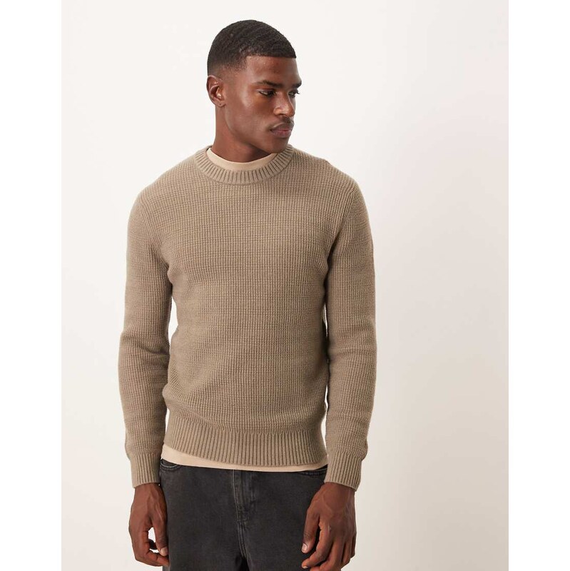 Mango oversized knitted jumper in brown with chunky neckline