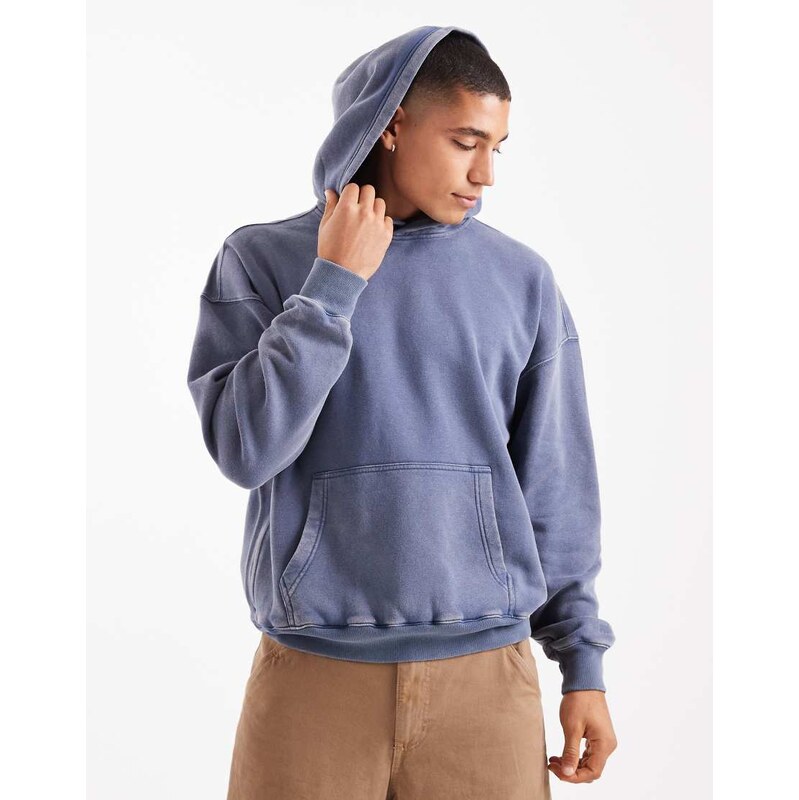 Hollister boxy front pocket hoodie in blue-Multi