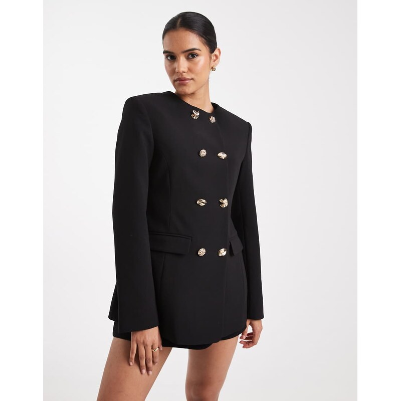 ASOS DESIGN tailored high neck blazer suit with mixed buttons in black 115513914