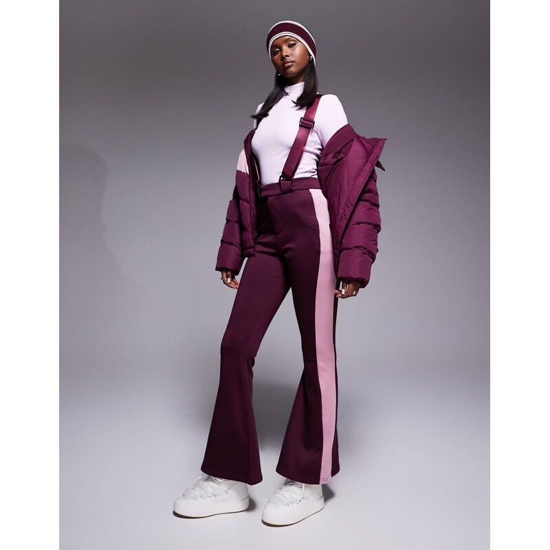 Threadbare Ski salopettes with contrast panels in burgundy and