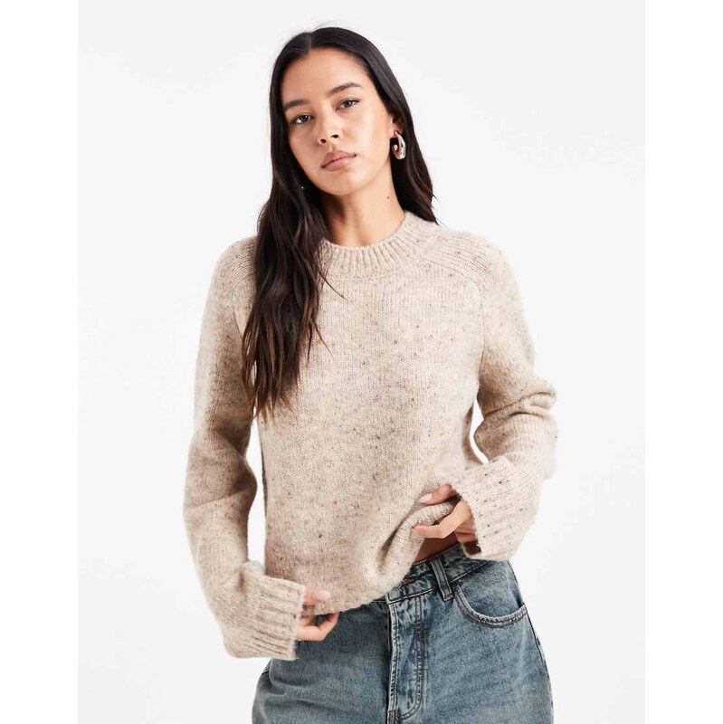 Vero Moda oversized chunky jumper in neutral melange 109596856