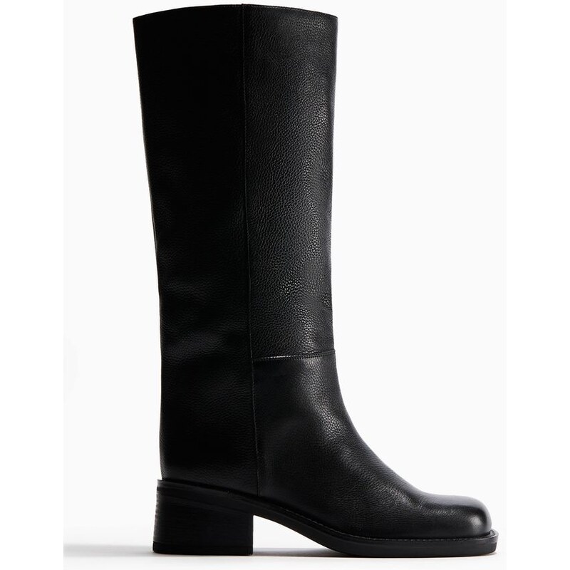 H&M - Kožené kozačky - Černá
