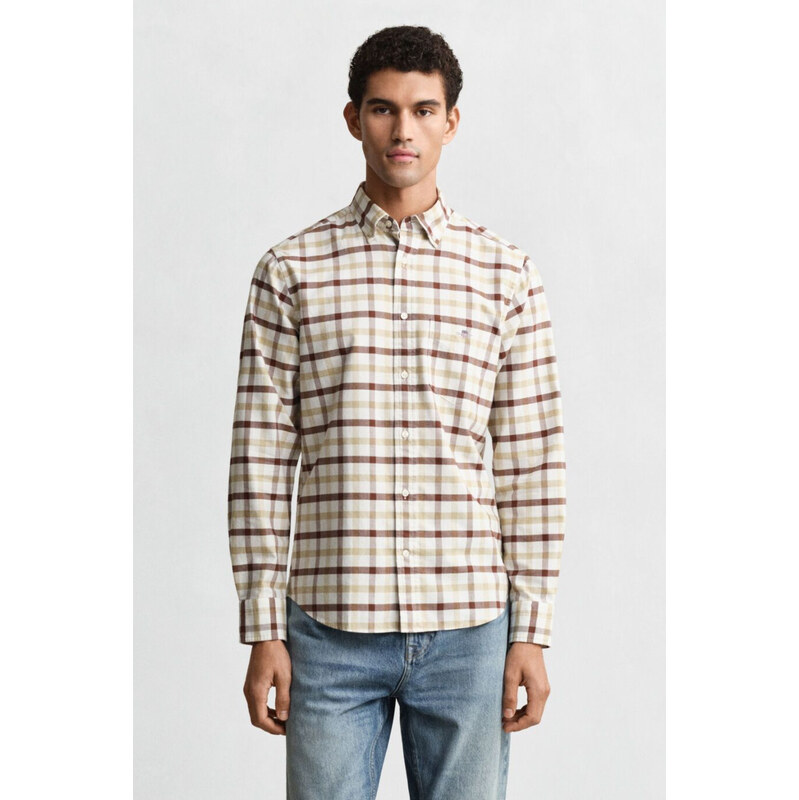 KOŠILE GANT REG OXFORD CHECK SHIRT MAHOGANY BROWN
