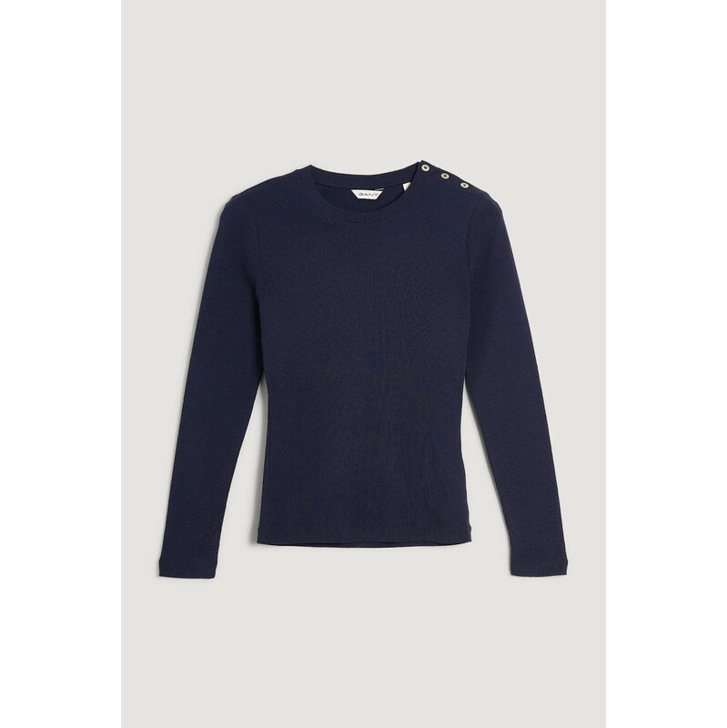 TRIČKO GANT SLIM COTTON BUTTON LS T-SHIRT EVENING BLUE