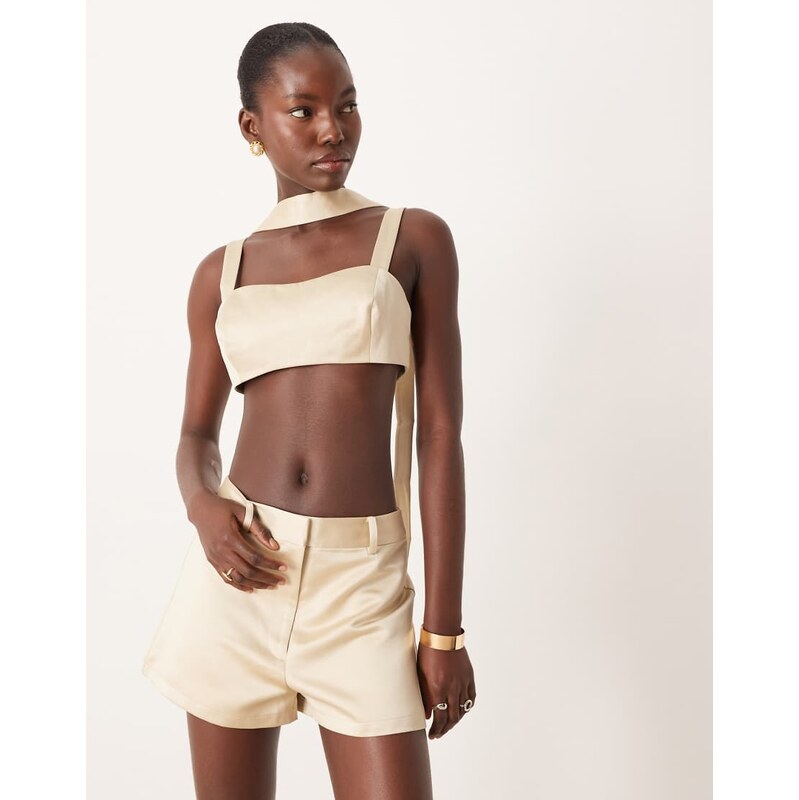 ASOS DESIGN tailored satin crop top co-ord with scarf detail in