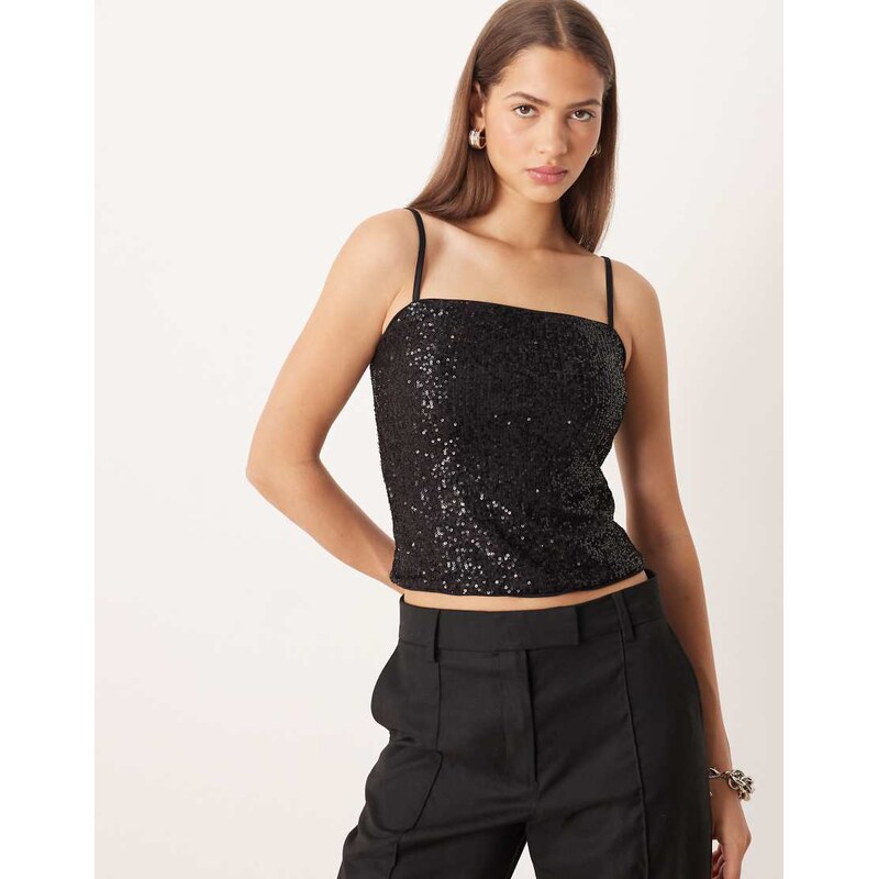 ASOS DESIGN allover sequin cami top in black