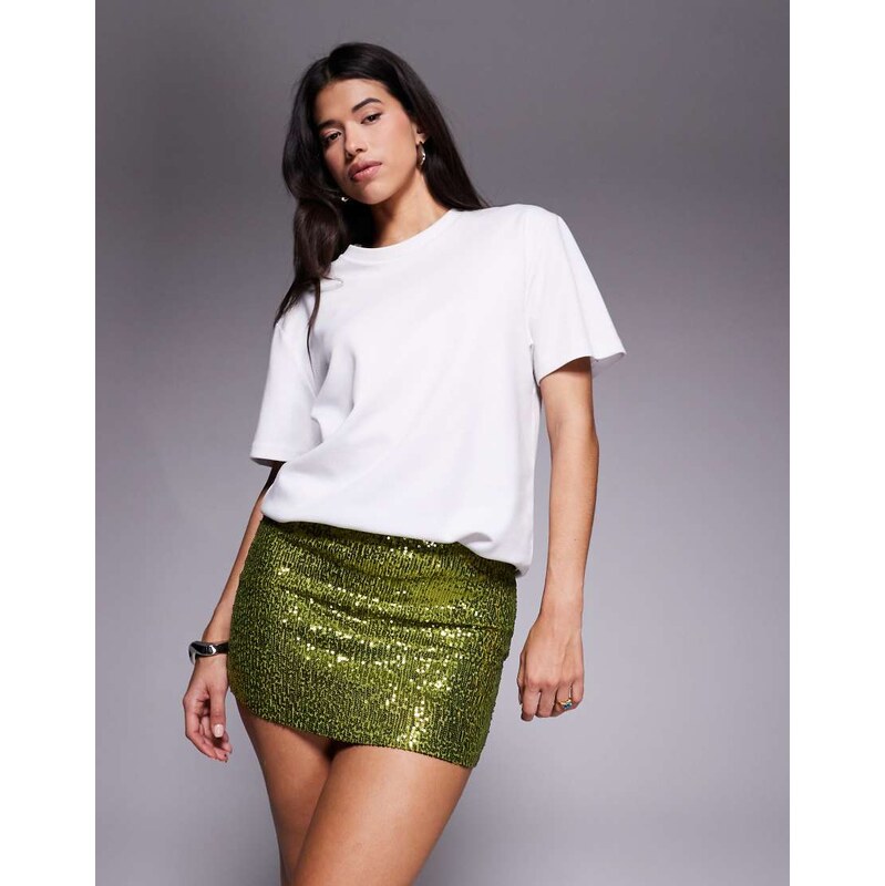 ASOS DESIGN allover sequin micro mini skort in olive-Green 115513050
